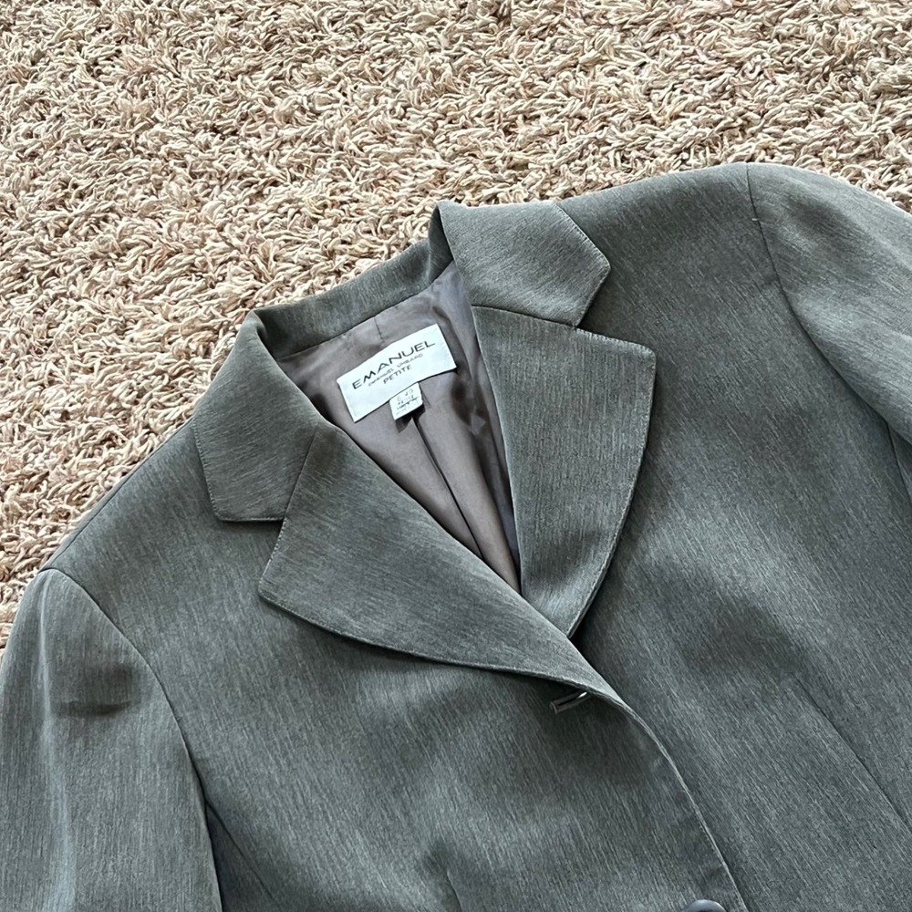 Emanuel Emanuel Ungaro Petite Grey Blazer Longline 3-Button Jacket Size 6P‎